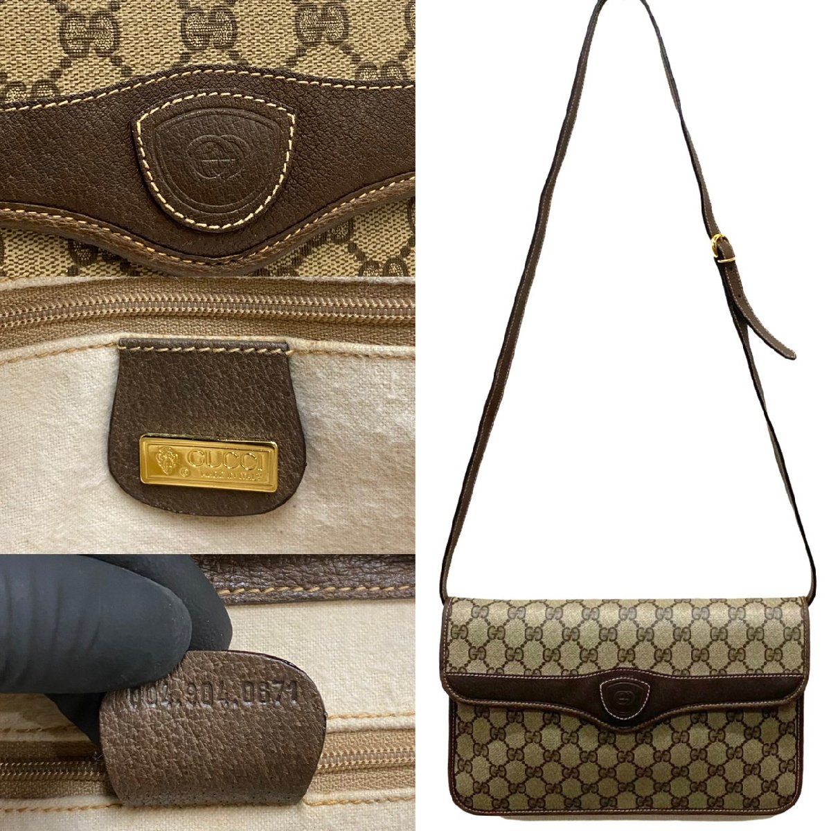 極 美品 GUCCI グッチ ヴィンテージ オールドグッチ GG ロゴ レザー 本