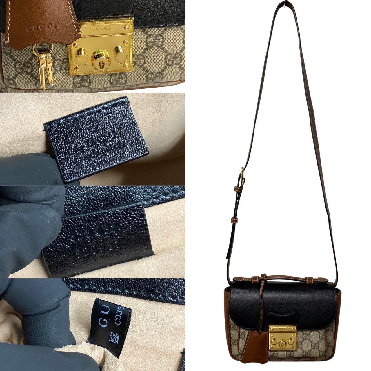 未使用保管品 鍵付 GUCCI グッチ パドロック ミニ GG ロゴ レザー 2way 