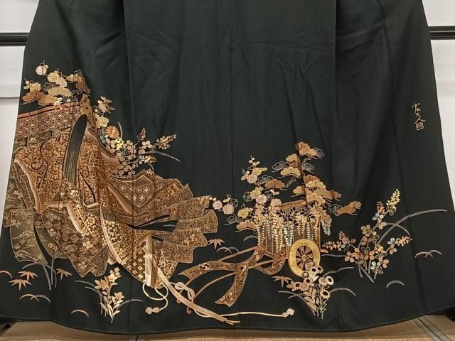 平和屋着物□豪華黒留袖 作家物 大名行列 金彩 正絹 逸品