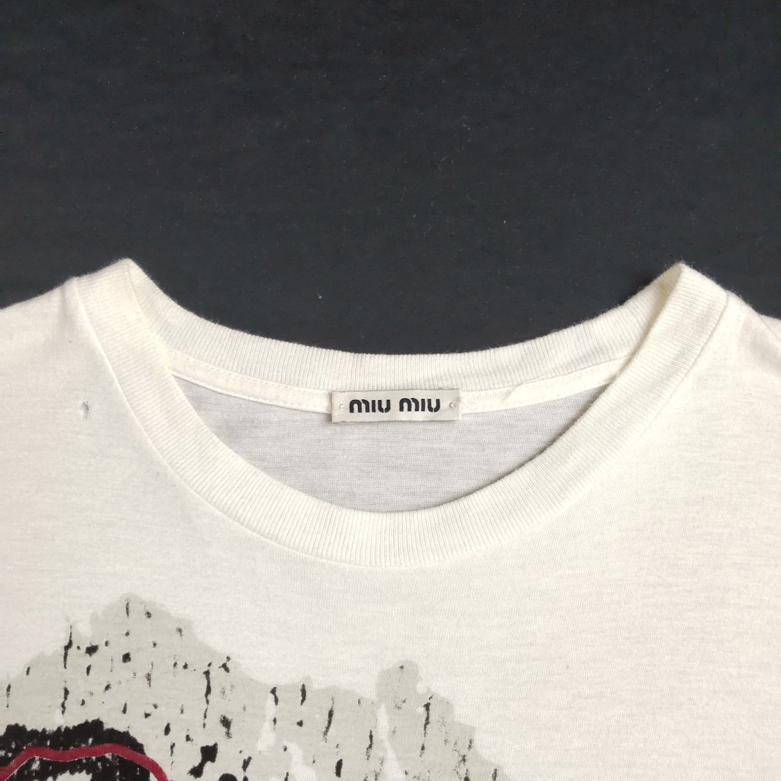 ミュウミュウ ビジュー付きトップス 半袖 Tシャツ コットン ホワイト XS MIU MIU（Tシャツ(半袖/袖なし)）のフリマアイテム一覧