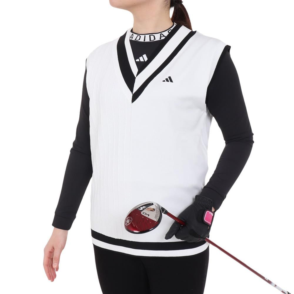 新品未使用　adidas ゴルフベスト ホワイト Vネック adidas ベスト ジレ マルチパターン Vネックベスト「adidas Golf