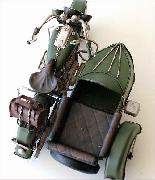 バイク 置物 おしゃれ アンティーク調 レトロ オブジェ ブリキのおもちゃ American Nostalgia サイドカー付バイク - メルカリ