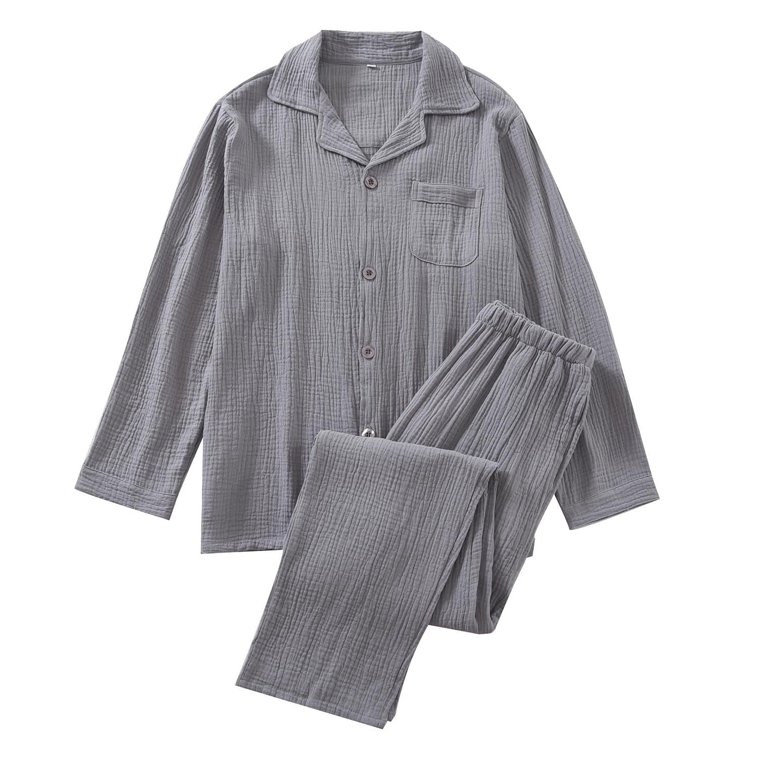 [ＳＥＴＯＭ] パジャマ メンズ 綿100% ダブルガーゼ 長袖 長ズボン 柔らかい 優しい肌触り 保温 通気 吸汗 速乾 上下セット ルームウェア 寝間着 部屋着 快適