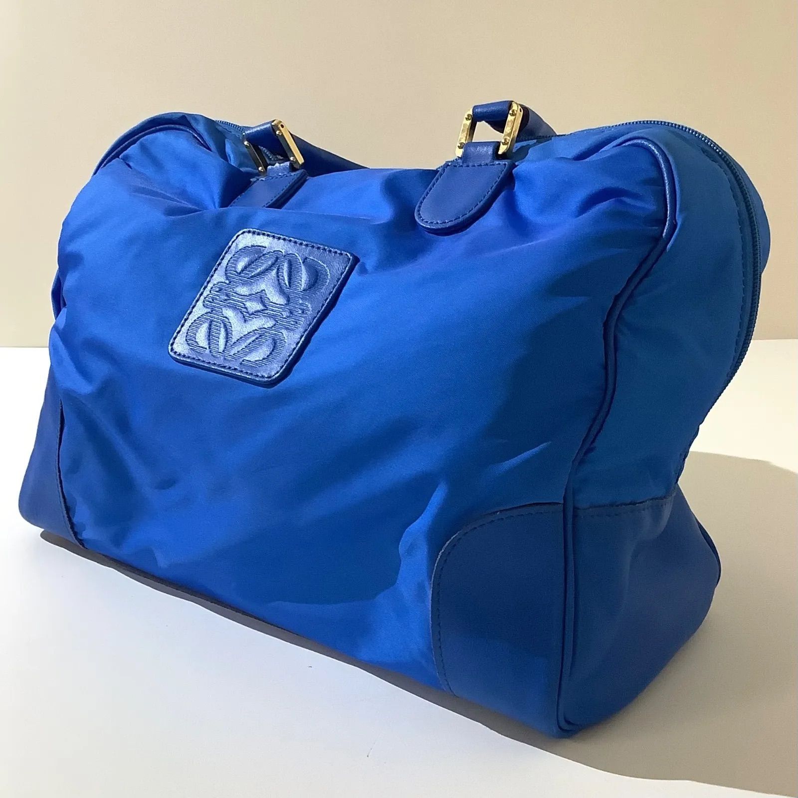 LOEWE ロエベ ハンドバッグ ブルー アナグラム レザー ナイロン 