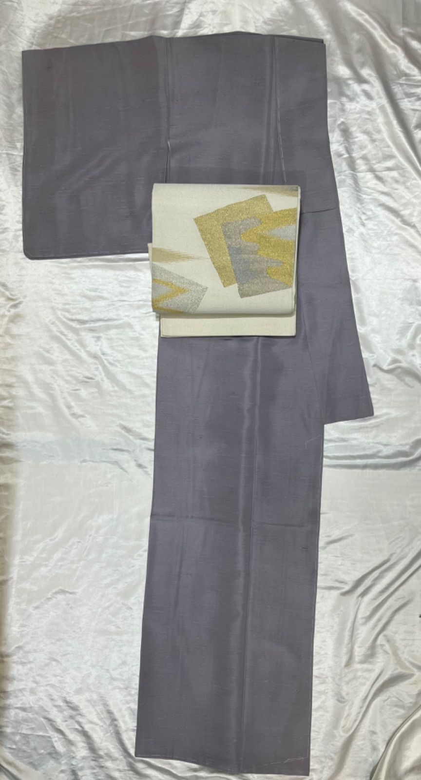 豪華絢爛綺麗美品身丈167cm裄丈70cmせんまい紬薄紫花びら正絹付下げ