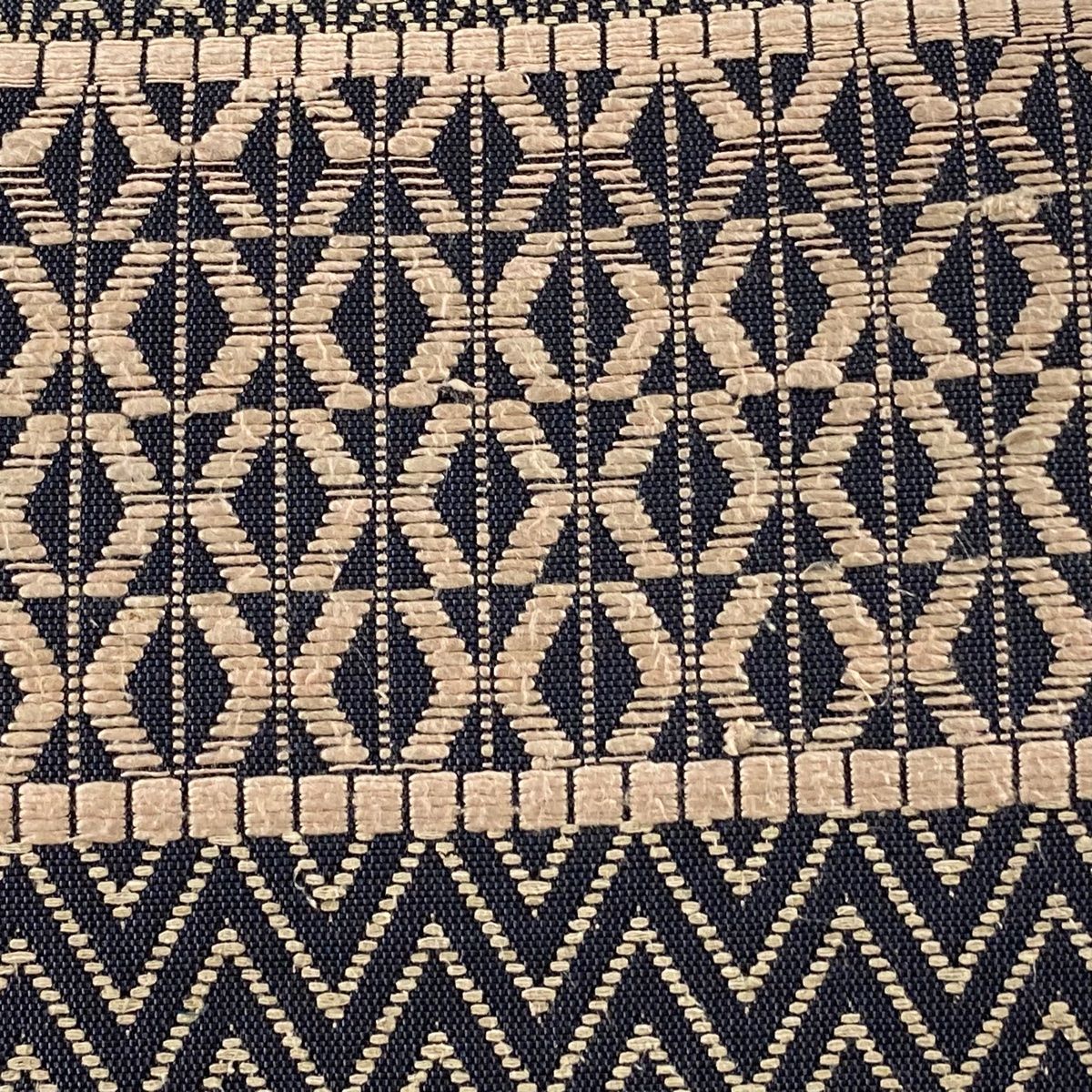 袋帯 逸品 やまと 幾何学模様 縞 刺繍 黒灰 六通 正絹 【中古