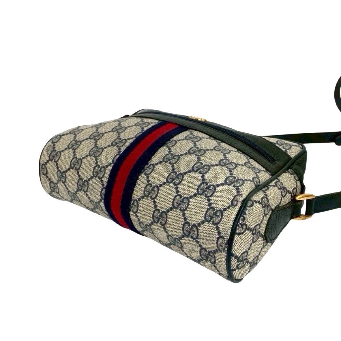 【美品】グッチ　シェリーライン　ショルダーバッグ　ゴールド金具　カーフレザー　紺 美品】グッチ シェリーライン ショルダーバッグ ゴールド金具