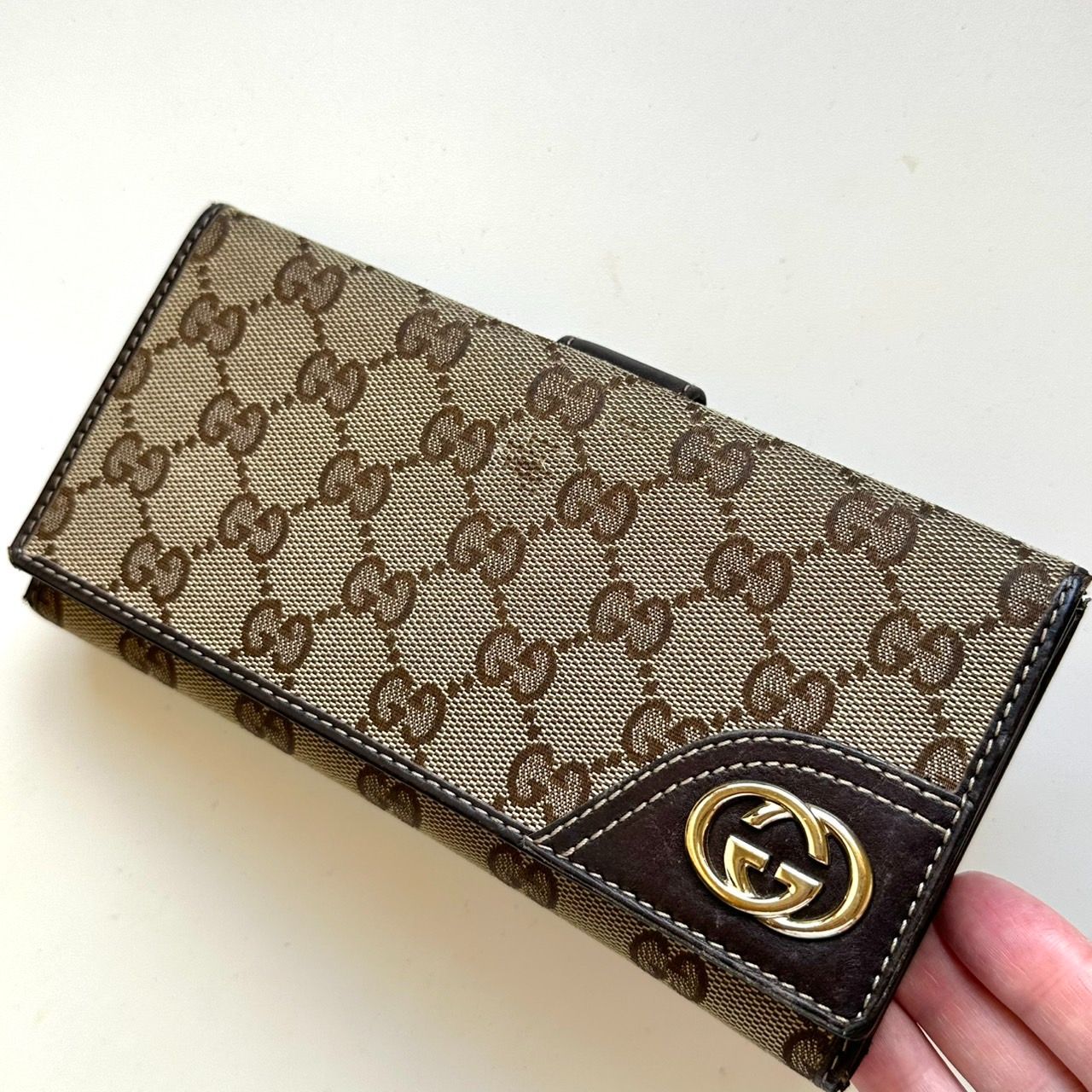 グッチ GUCCI 長財布 GGキャンバス シマ ダークブラウン - メルカリ