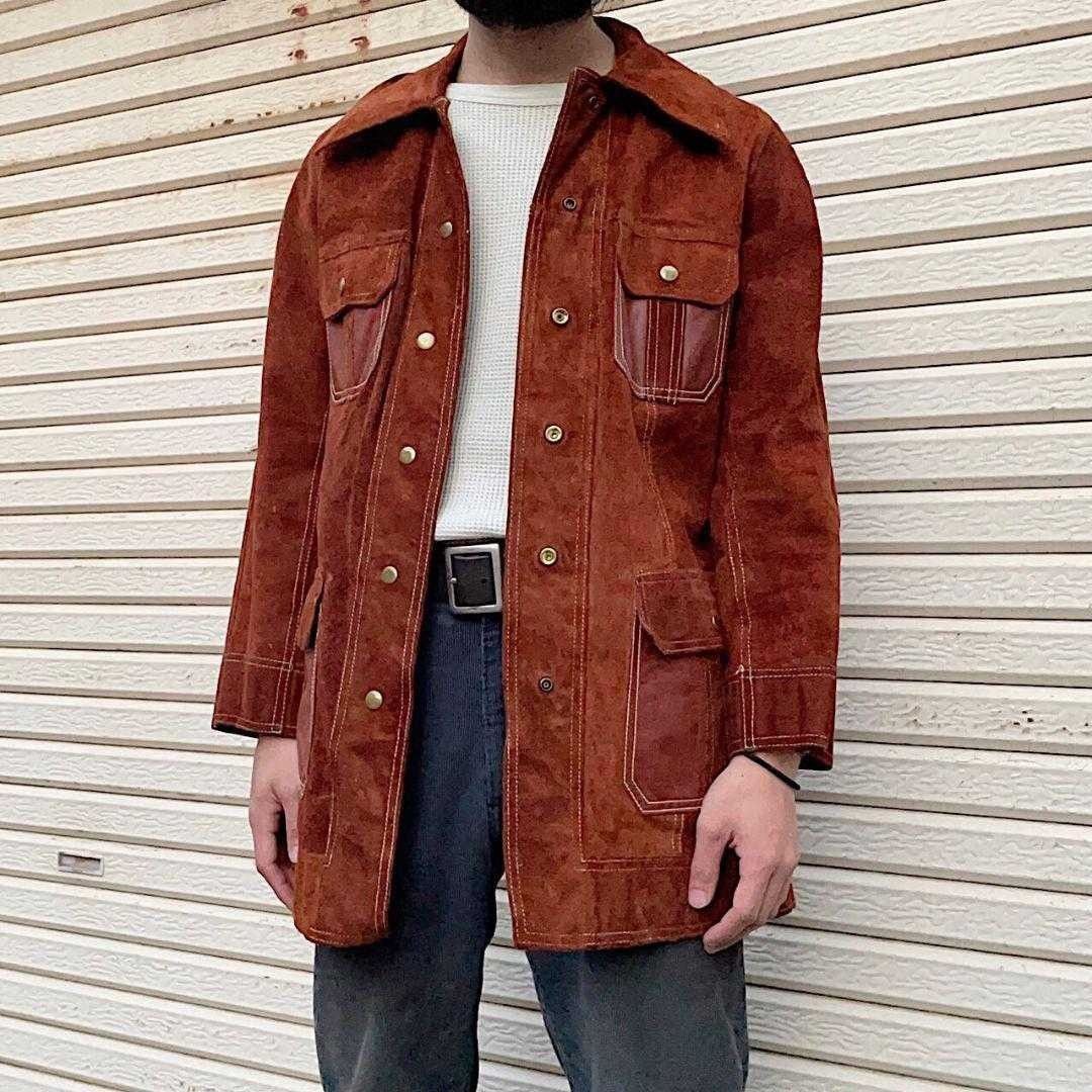 ジャケット 60s リバーシブル コート ロング丈 レザー ビンテージ 古着  