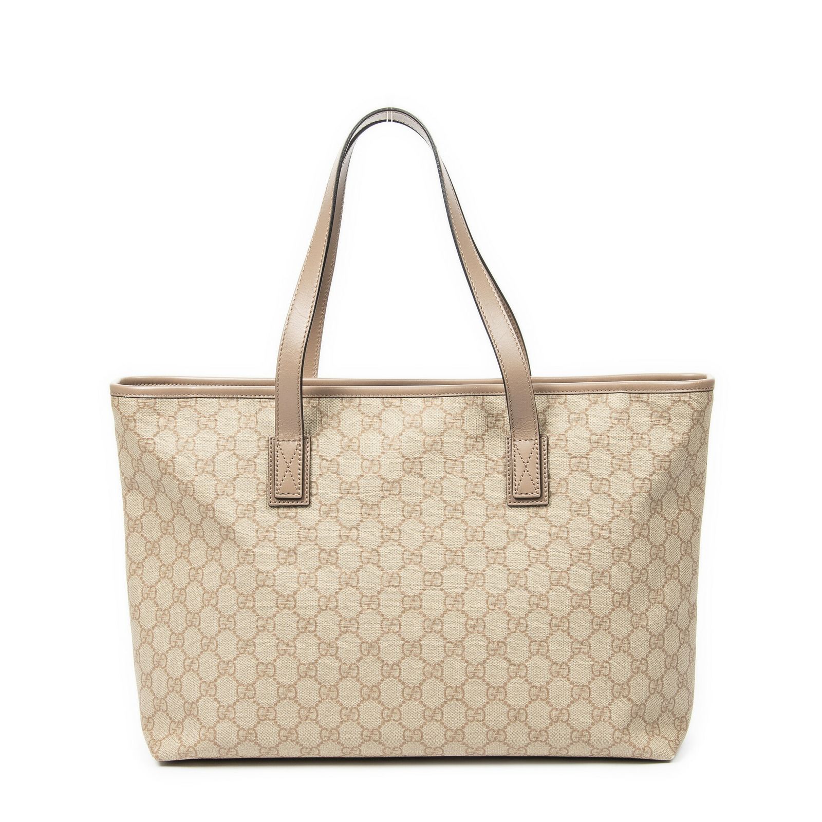 グッチジップショッピングトートベージュ ライトブラウンスプリームPVCキャンバスA