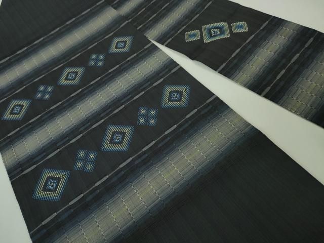 平和屋本店□極上 本場琉球 南風原花織 手織 九寸名古屋帯 黒地 逸品  