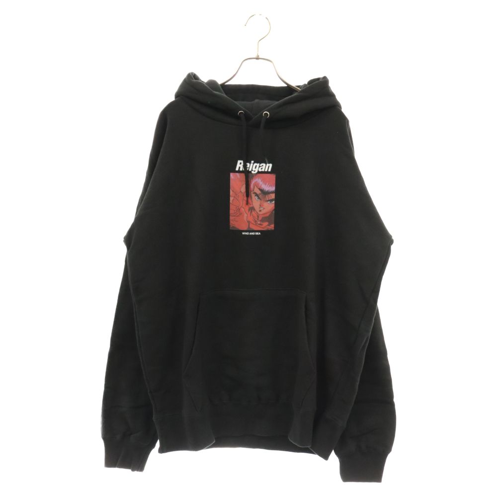 WIND AND SEA (ウィンダンシー) 22SS×幽遊白書 WDS REIGAN HOODIE プリント バックロゴフーディ スウェット プルオーバーパーカー ブラック WDS-YYHS-01