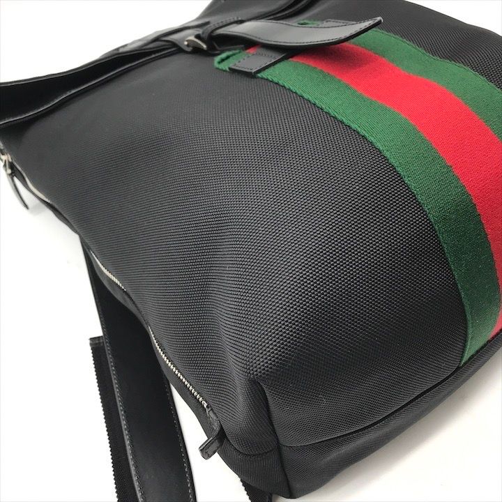 美品 GUCCI グッチ シェリーライン レザー キャンバス ブラック