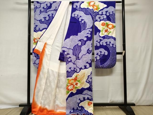 振袖フルセット豪華振袖　駒刺繍　扇面流水草花文　金彩　正絹 振袖フルセット豪華振袖 駒刺繍 扇面流水草花文 金彩 正絹