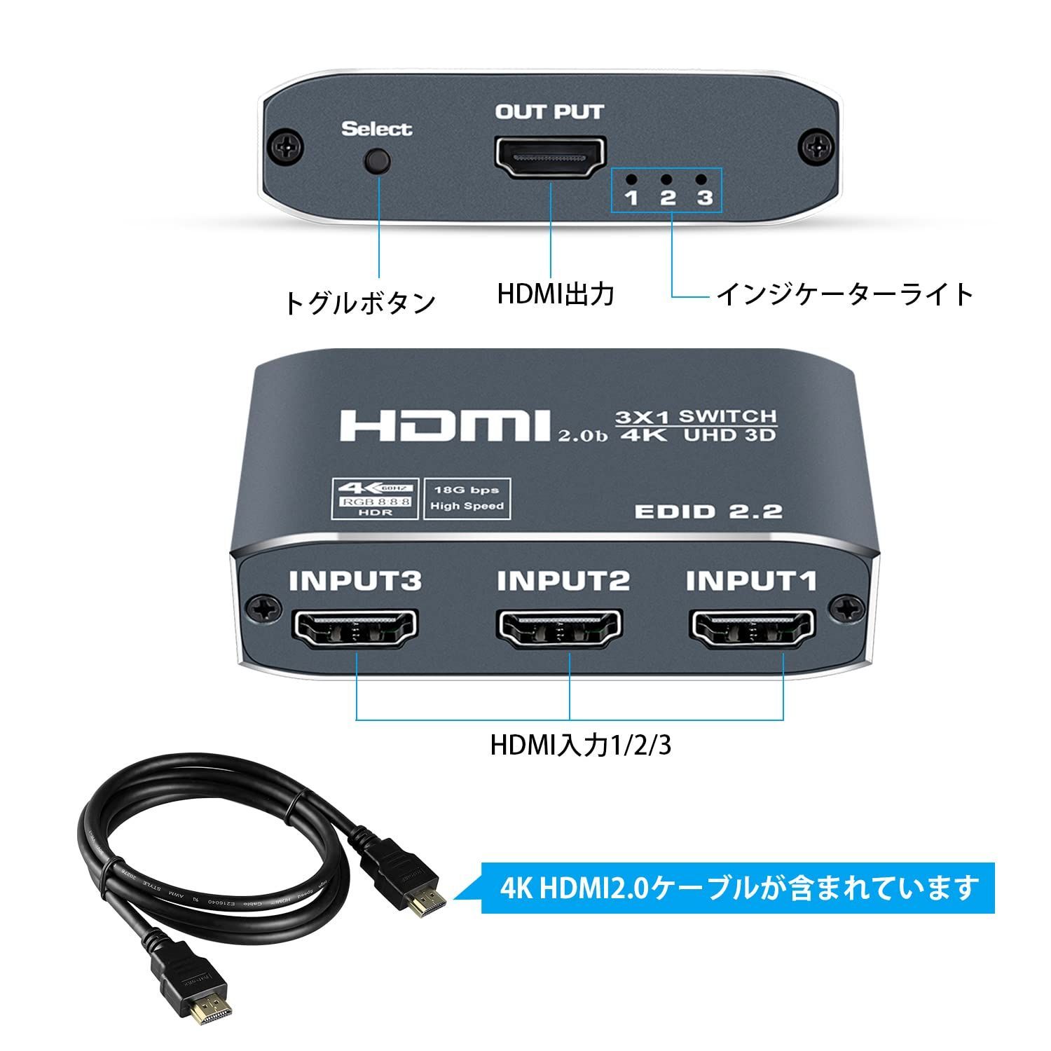 特価セール】Stick/PS5対応】HDMI2.0b TV HDCP2.2 Fire Switch/ 拡張【パソコン/DVDプレーヤー/Nintendo  HDR10 ハブ スイッチャー3ポートHDMI セレクター3入力1出力HDMI 3D HDMI HDMI - メルカリ