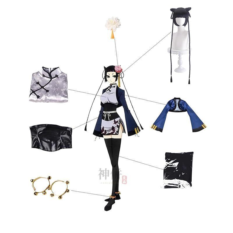 在庫 神併 藍猫 コスプレ ウィッグ付き チャイナドレス 黒執事 衣装 大人用 仮装 文化祭 イベント コスチューム ステージ服 Ran mao cosplay 藍猫 ウィッグ付き S 0 BRIGHTFACE_UK