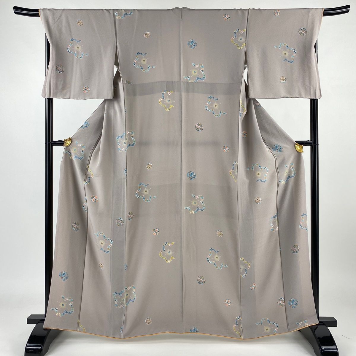 【小紋】正絹　裄長め　都会的&洒落感満載 美品】 小紋 身丈178.5cm 裄丈70cm L 袷 斉藤上太郎 落款 幾何学模様