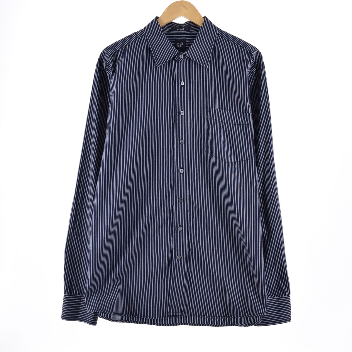 古着 ギャップ GAP FITTED 長袖 ストライプシャツ メンズXL/eaa345628