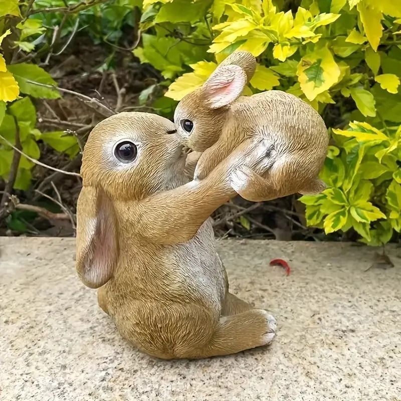 ウサギ親子の置物 樹脂製 インテリア置物 インテリア雑貨 ガーデン 庭園 置物 室内装飾 かわいい 癒し 屋外オブジェ 装飾品 アニマル置物 動物置物 ギフト プレゼント 贈り物