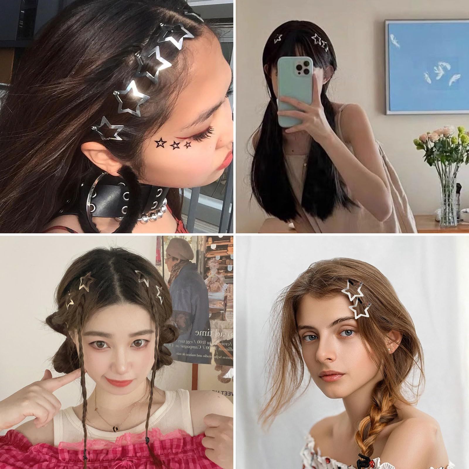 在庫処分】レディース ヘアアクセサリー 髪飾り メタル y2k 中空星型ヘアピン シルバー スター 金属ヘアクリップジュエリー 星 星 パッチンピン  30個セット ヘアクリップ メルカリ