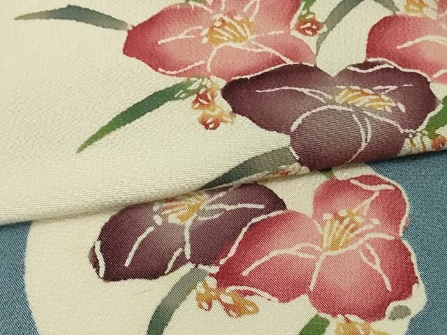 平和屋着物○九寸名古屋帯 型染め 花丸文 鬼しぼ縮緬 正絹 逸品