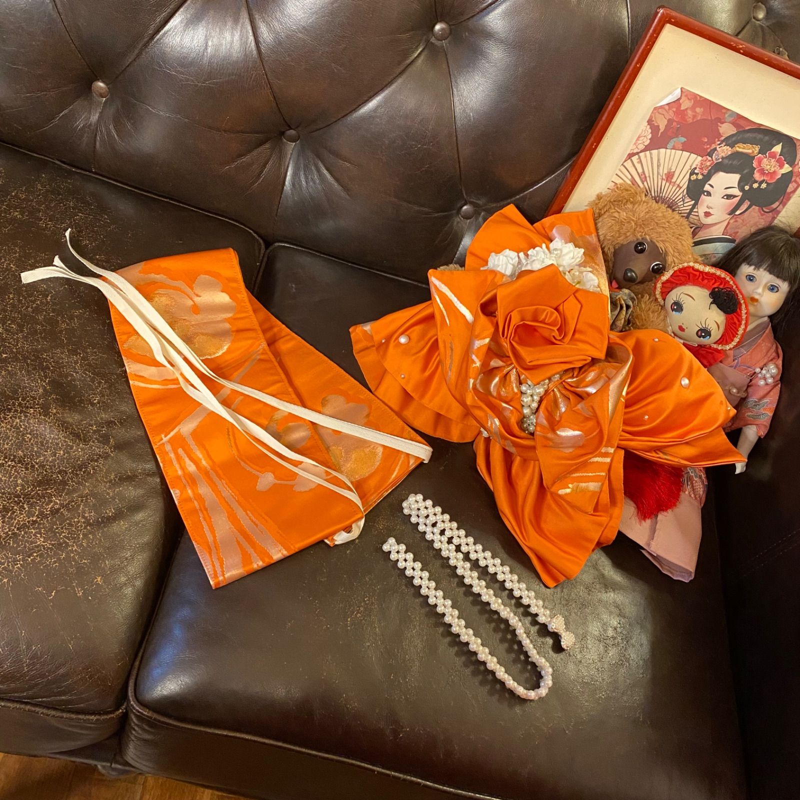 振袖 着物 ロングワンピース ドレス 2部式ローズ/バラ作り帯 リメイク