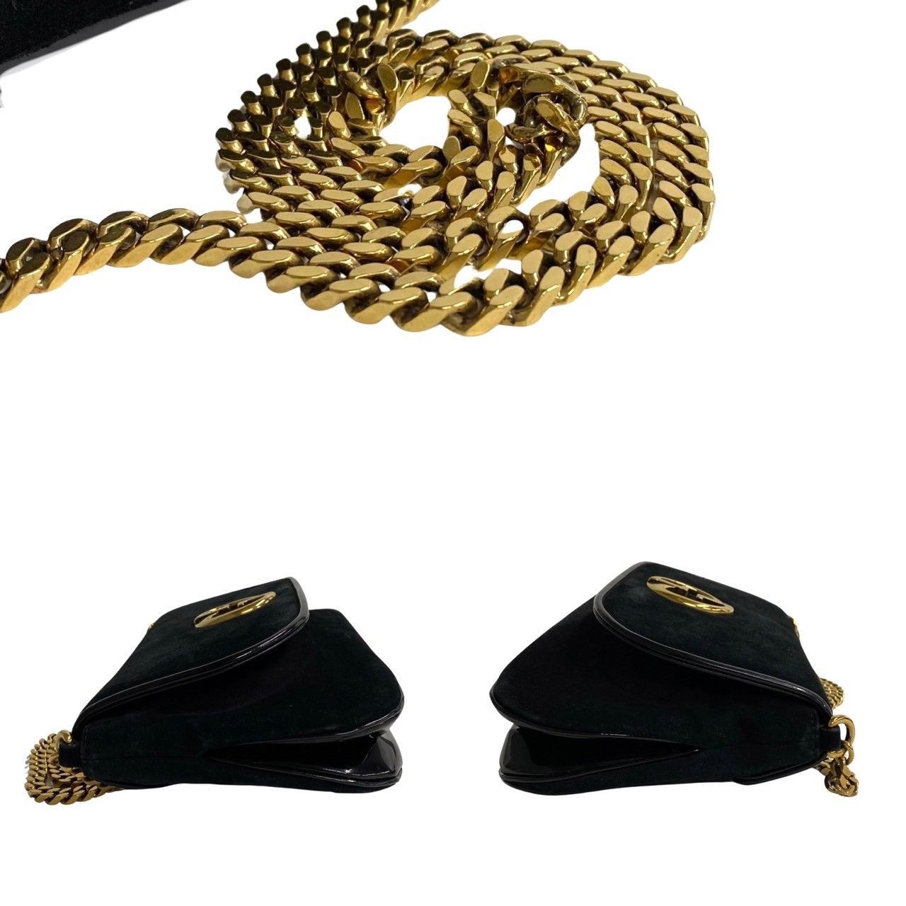 極 美品 GUCCI グッチ GG ロゴ 金具 パテント レザー スエード 本革 