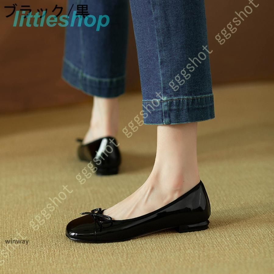 未使用 ダイアナ スクエアトゥ エナメル リボン バレエシューズ パンプス レディース バレエ パンプス スクエアトゥ リボン ローヒール
