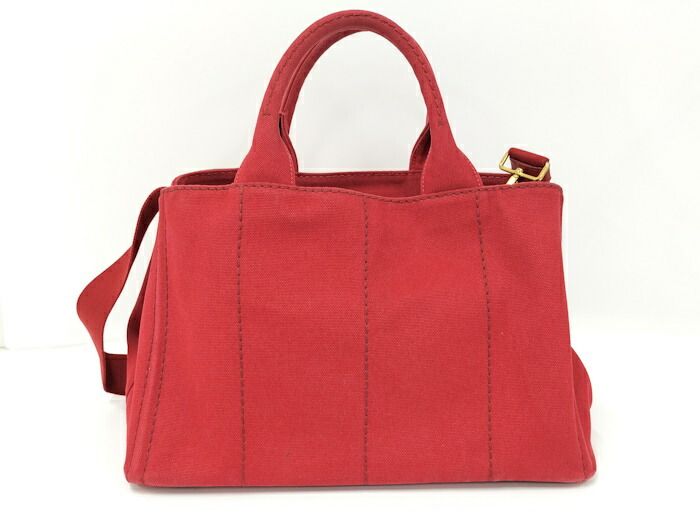 PRADA カナパトート 2WAYハンドバッグ キャンバス レッド - メルカリ