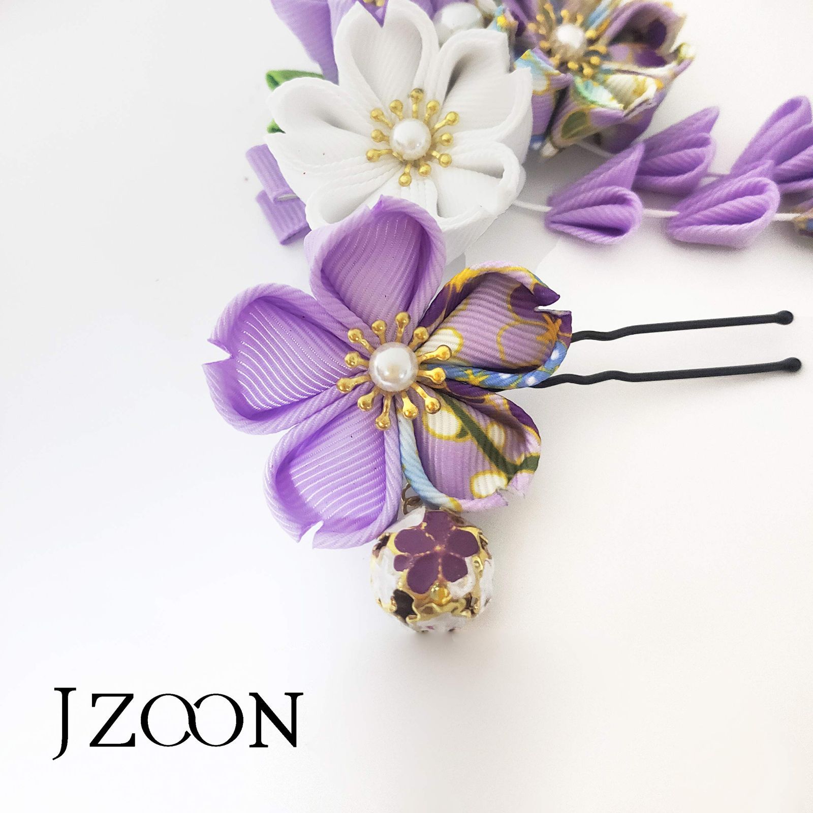 数量限定】[JZOON] 髪飾り菊桜蝶 3点セット つまみ細工 成人式 七五三