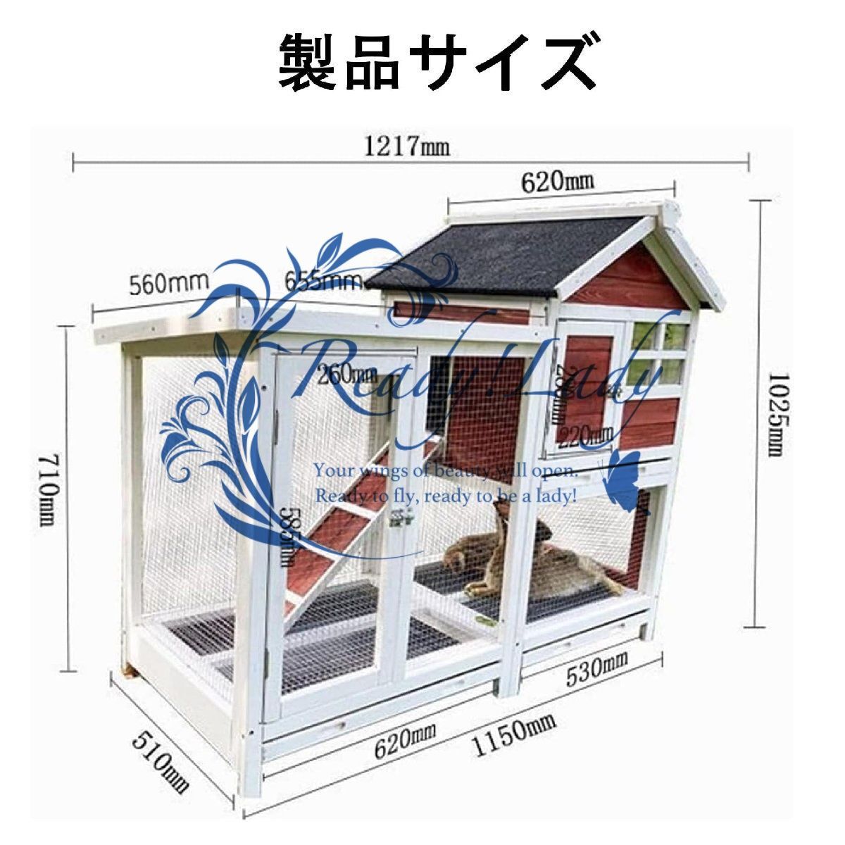 ラビットケージ屋外二層木製チキン小屋 フラット換気ドアと取り外し