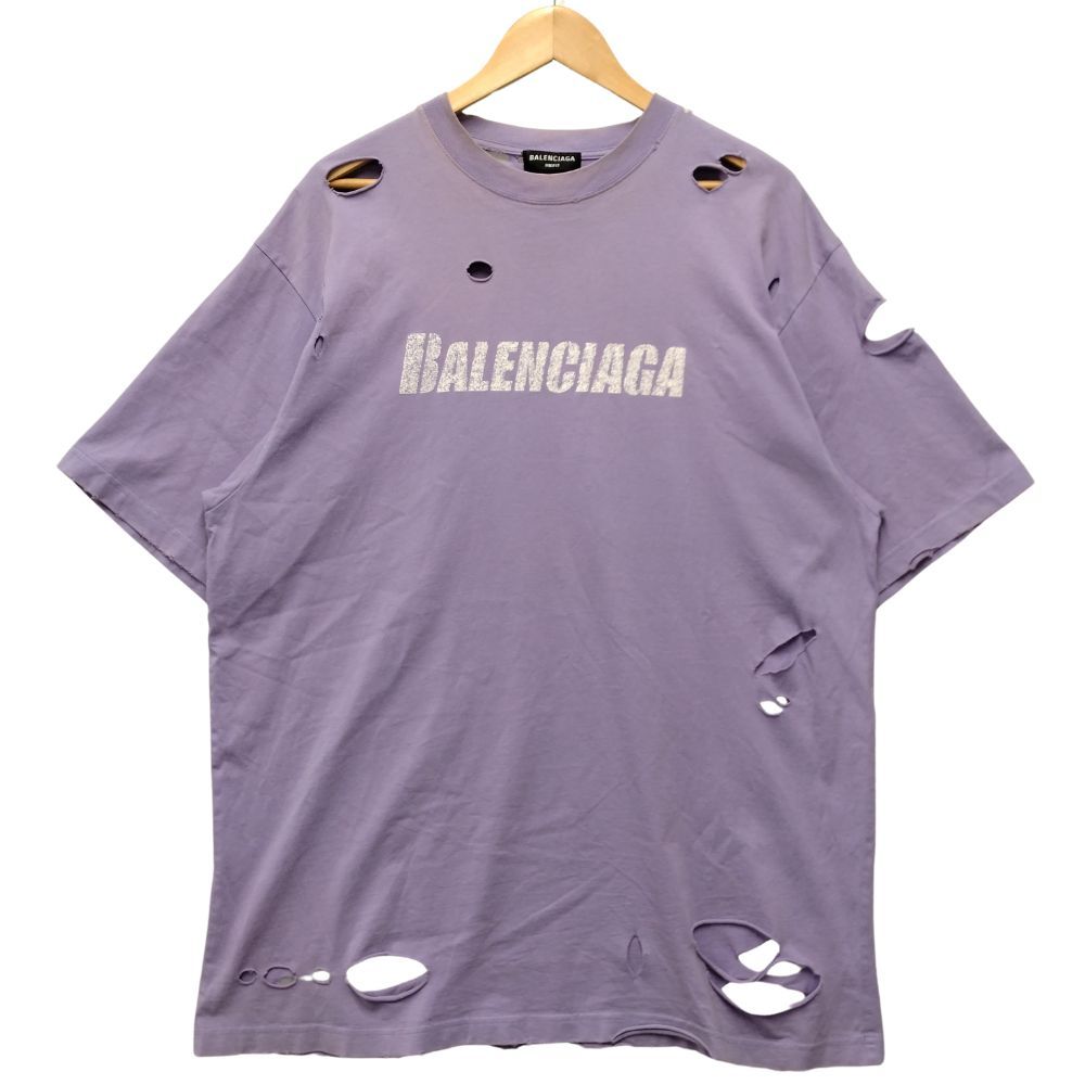 BALENCIAGA バレンシアガ 2021.651795 デストロイ加工 ロゴTシャツ 