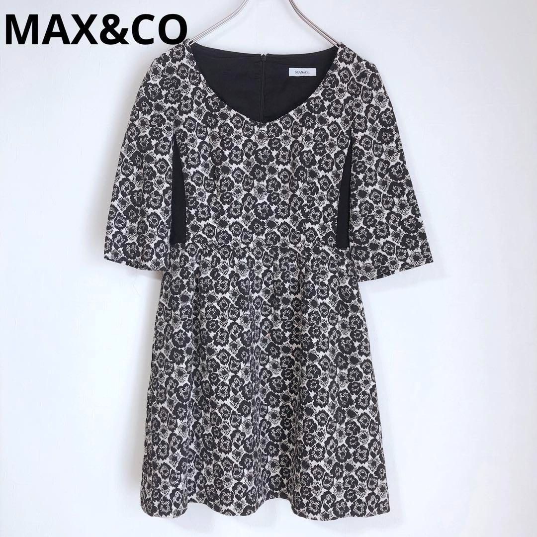 MAX&Co. 花柄 半袖ひざ丈ワンピース 44 マックスアンドコー MAX&CO ワンピース 半袖 ひざ丈 花柄 総柄