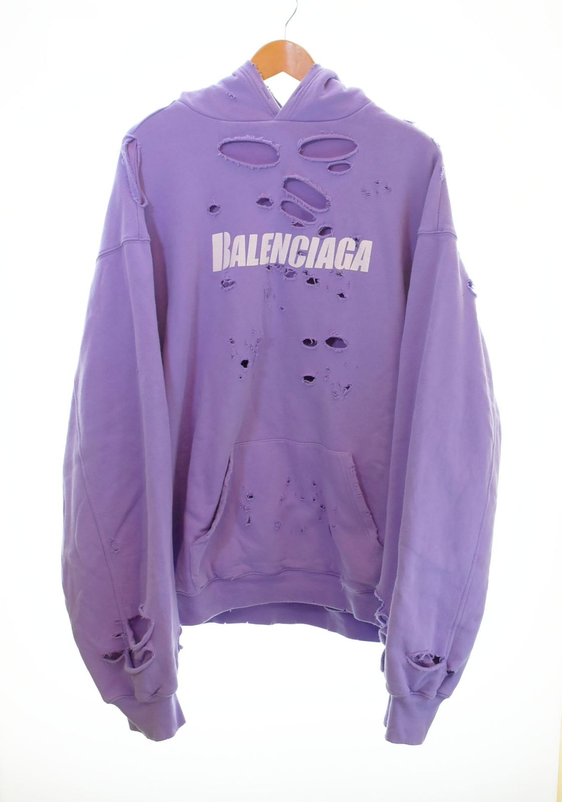 バレンシアガ BALENCIAGA  21SS Caps Destroyed Hoodie キャップス デストロイド フーディ ダメージ 加工 プルオーバー 659403 パーカ パープル Mサイズ 103MT-1729