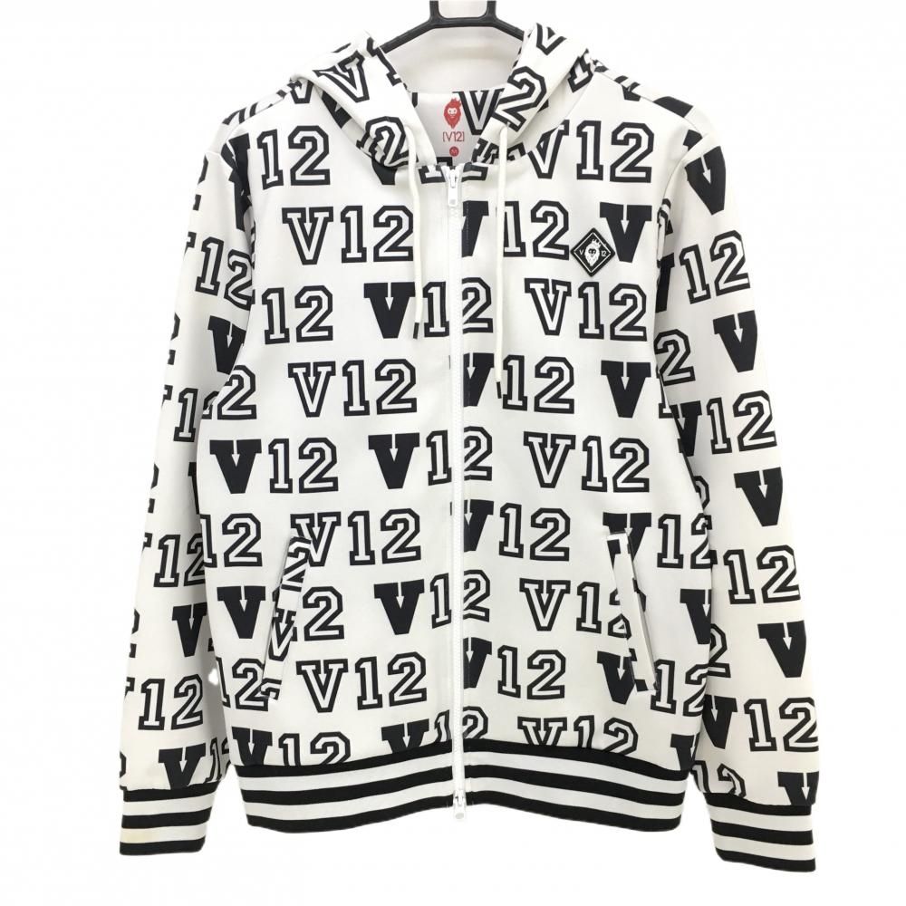 ショップ ヴィトゥエルヴ ジップパーカー 白×黒 ロゴ総柄 メンズ M