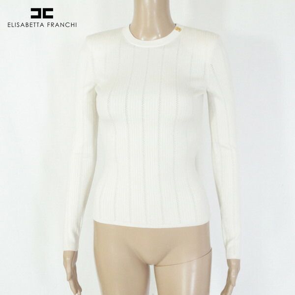 80 OFF エリザベッタフランキ ELISABETTA FRANCHI ニット 40 EKN735 S Mサイズ オフホワイト レディース 長袖ニット リブ編み イタリア製
