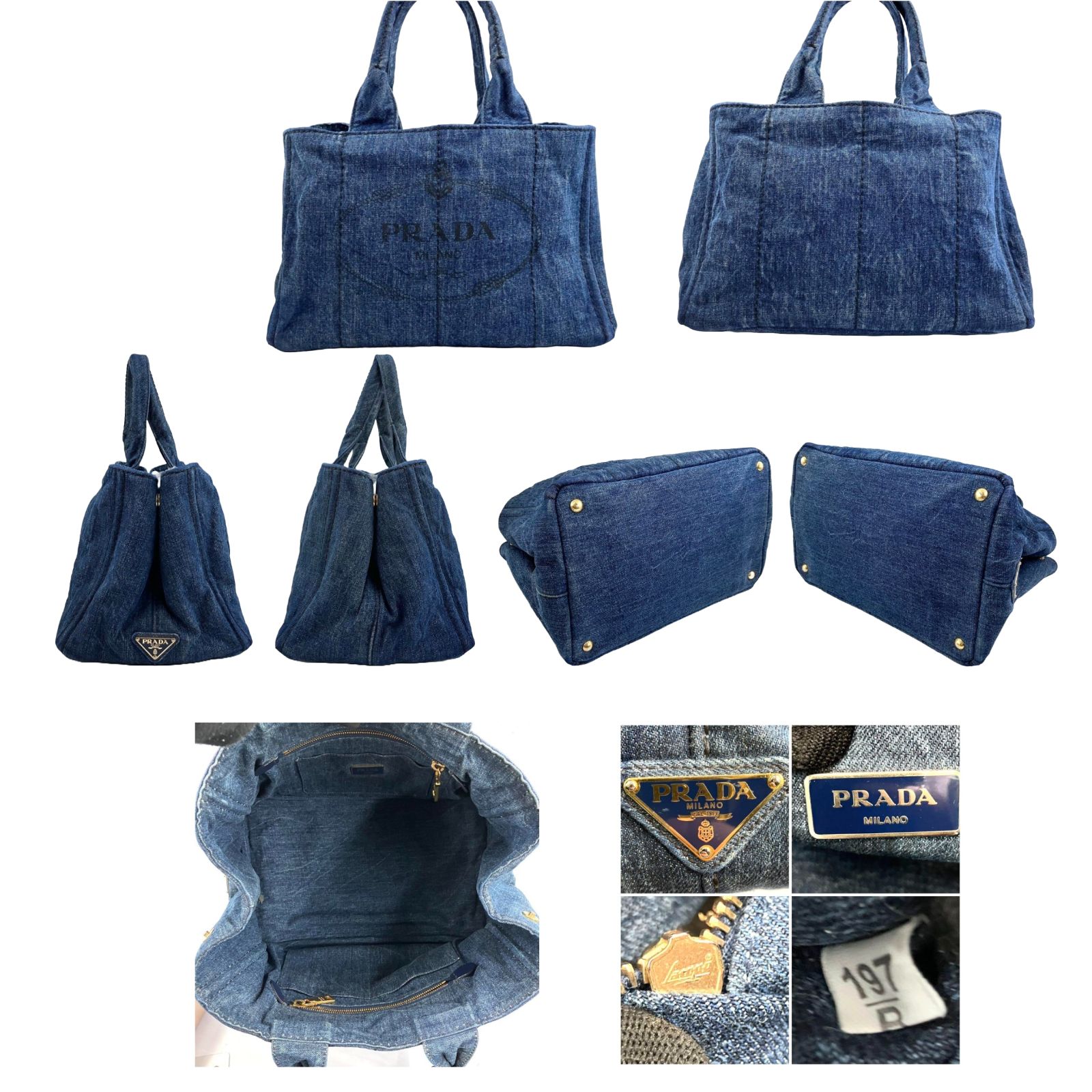 状態良好✨PRADA カナパ トートバッグ ネイビーデニム