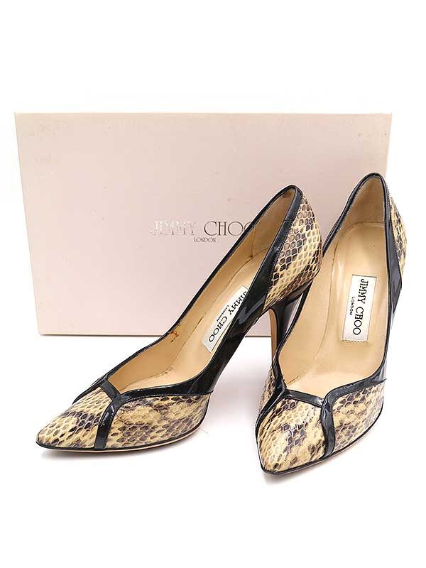 JIMMY CHOO ジミー チュウ パイソン切替ヒールパンプス ブラック