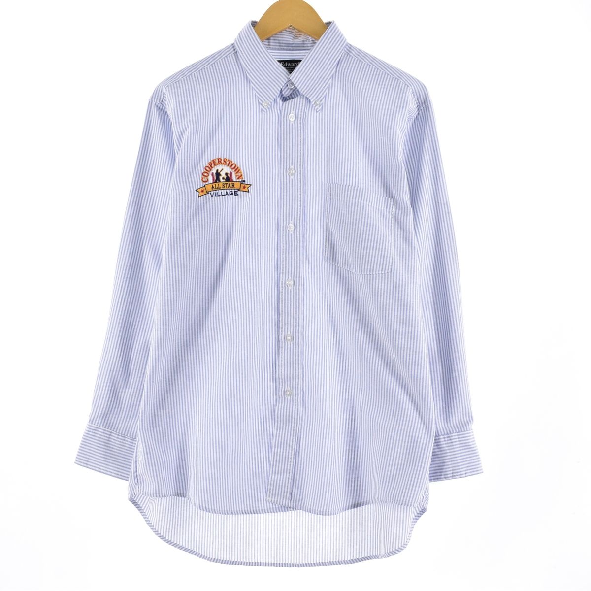古着 Edwards 刺繍入り 長袖 ボタンダウンストライプシャツ メンズXL/eaa345316