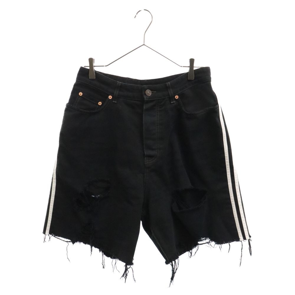 BALENCIAGA (バレンシアガ) 23SS ×ADIDAS LARGE BAGGY SHORTS DENIM JEANS 724778 ×アディダス ラージバギー ショーツ ハーフデニムパンツ サイドライン ブラック