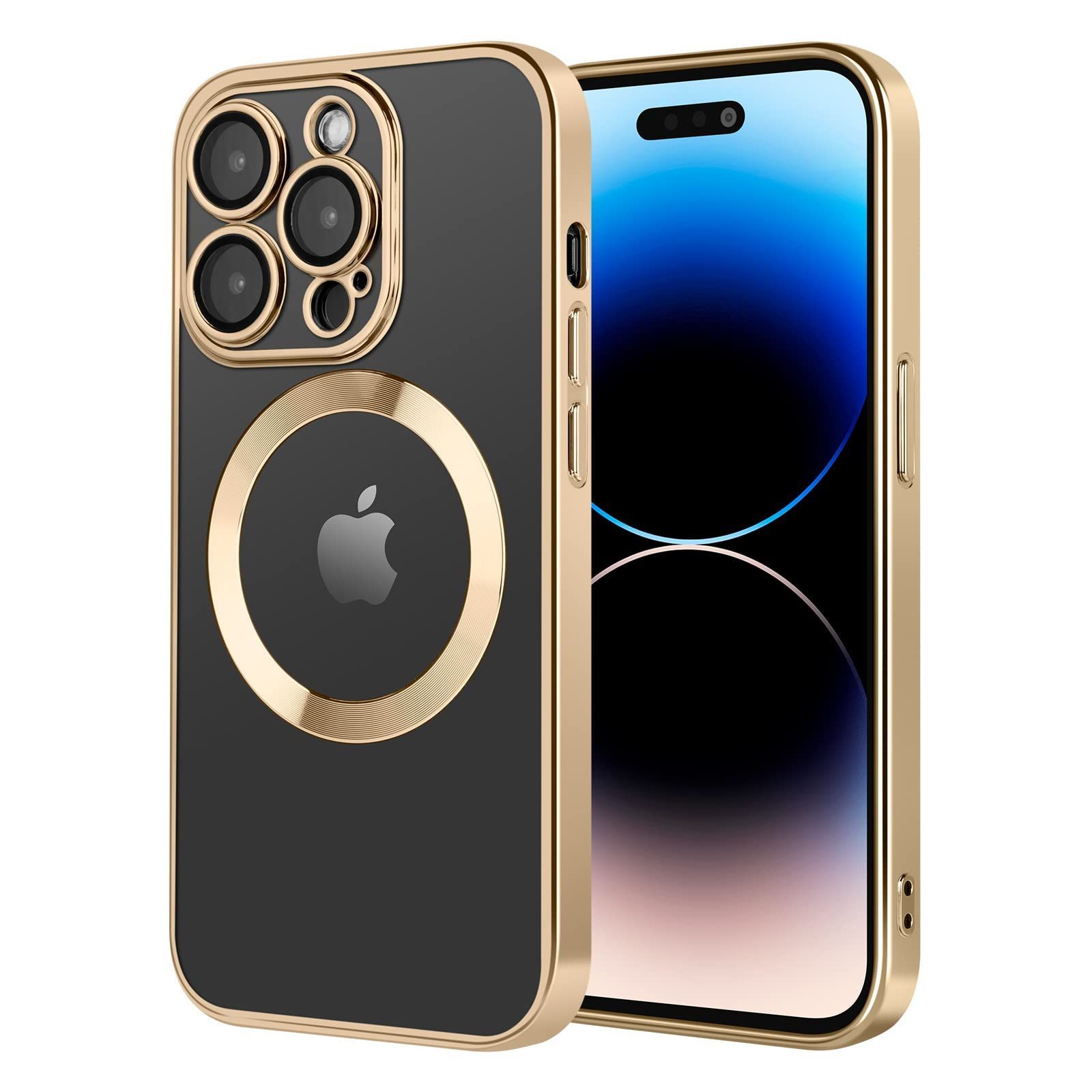 【在庫セール】軽薄型 耐衝撃 iPhone14 米軍MIL規格取得 Pro 黄変防止 ケース MagSafe対応6.1インチ 耐久性 Pro用ケース カメラ保護 14 透明iphone14pro iPhone カバー(ゴールド) 2023年新型