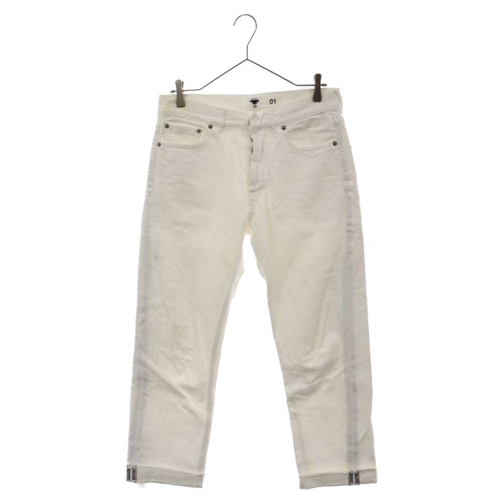 Christian Dior ボーイフレンドジーンズ　ホワイトデニム DIOR ディオール ボーイフレンド 裾ロゴ テーパード デニム パンツ