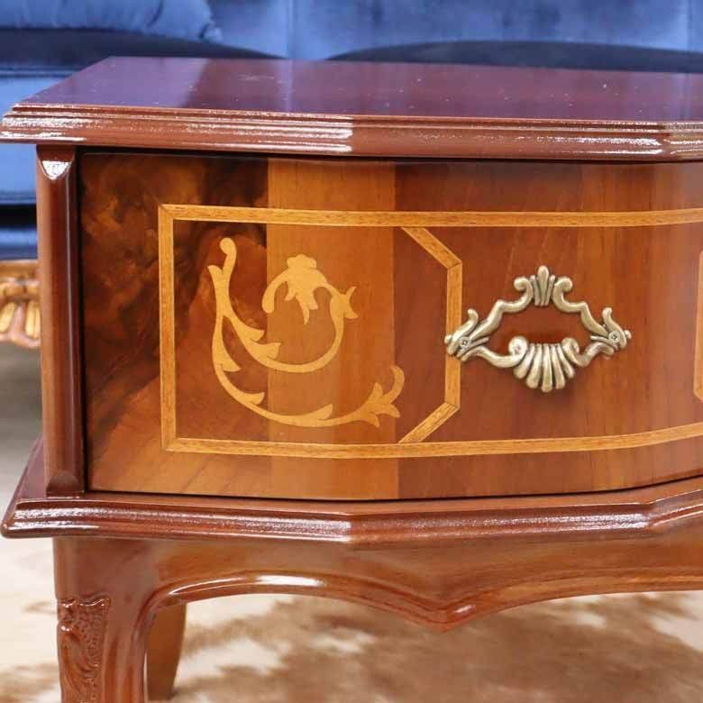 リビングテーブル 収納付き 木製 イタリア 猫脚 象嵌 ローテーブル 完成品