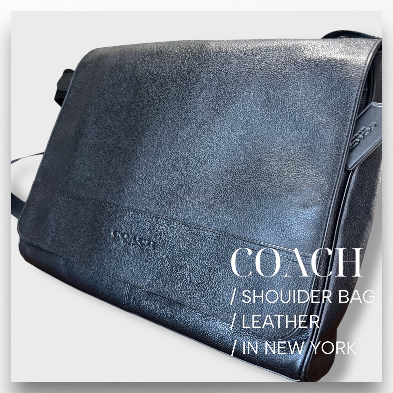 コーチ】COACH ショルダーバック ブラック黒 レザー 牛革 メッセンジャー - メルカリ