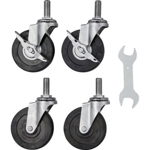 ＴＲＵＳＣＯ クリーンフェニックスワゴン用キャスターセット１００Φ導電車輪 ＳＵＳ金具