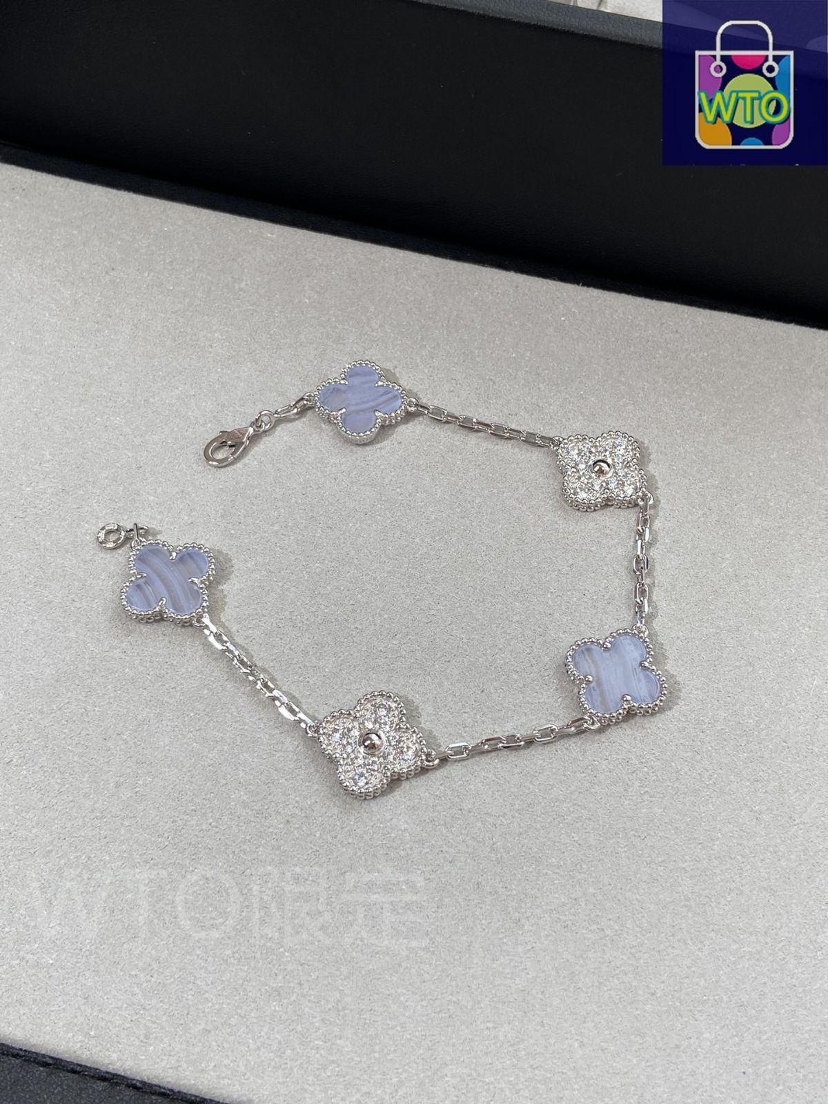 Van Cleef - Arpels ヴァンクリーフ＆アーペル 四つ葉のクローバー カルセドニー スペーサー ダイヤモンド ファイブフラワー ブレスレット-WTO輸入1