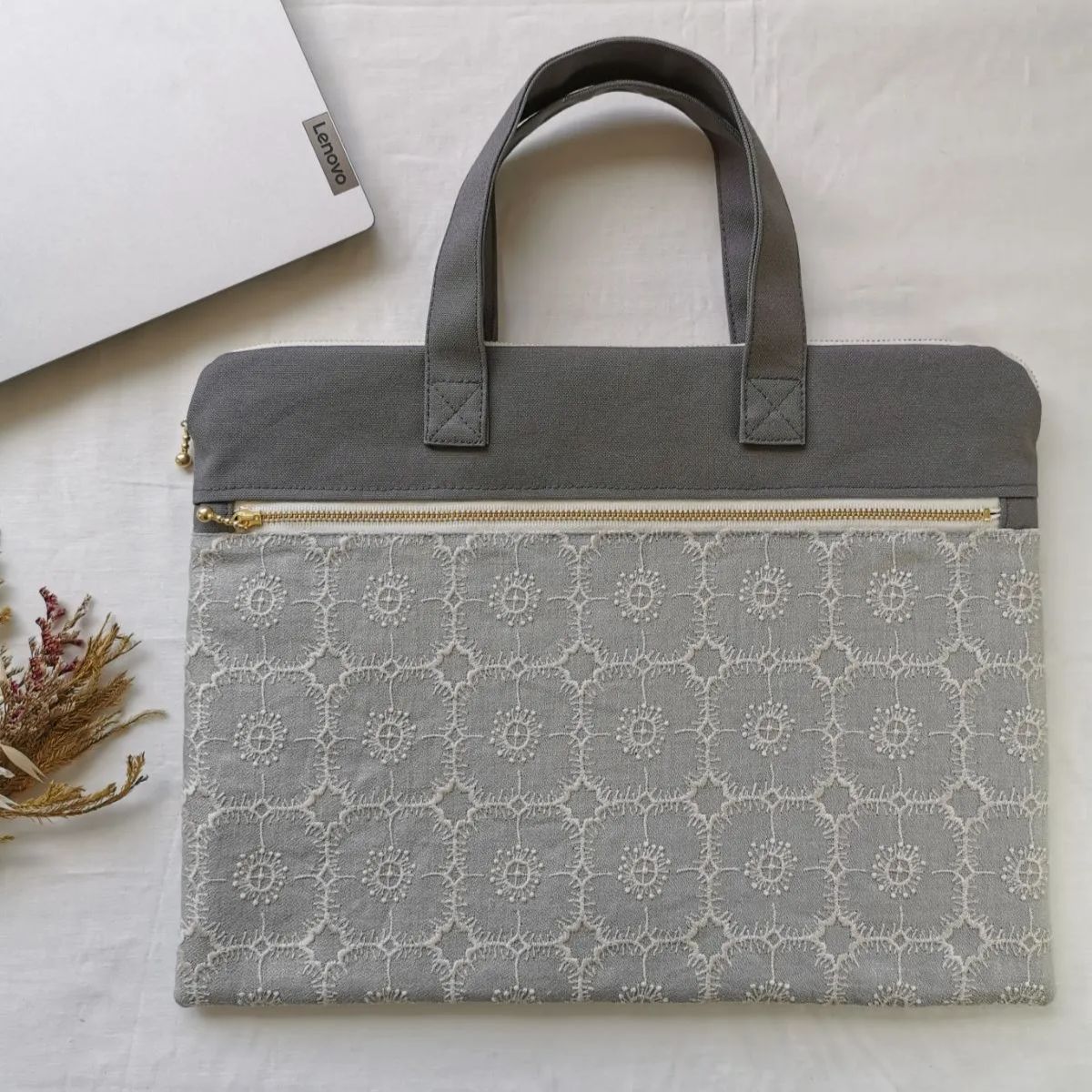 anemone gray ミナペルホネン　ハンドメイド◆パソコンバッグ　PC bag / sakushop