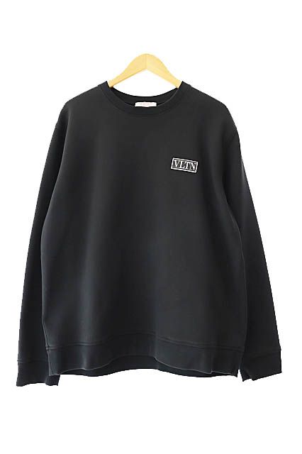 ヴァレンティノ ヴァレンチノ VALENTINO ラバー ロゴ パッチ クルーネック スウェット トレーナー 黒 ブラック ブランド古着ベクトル AA 250513
