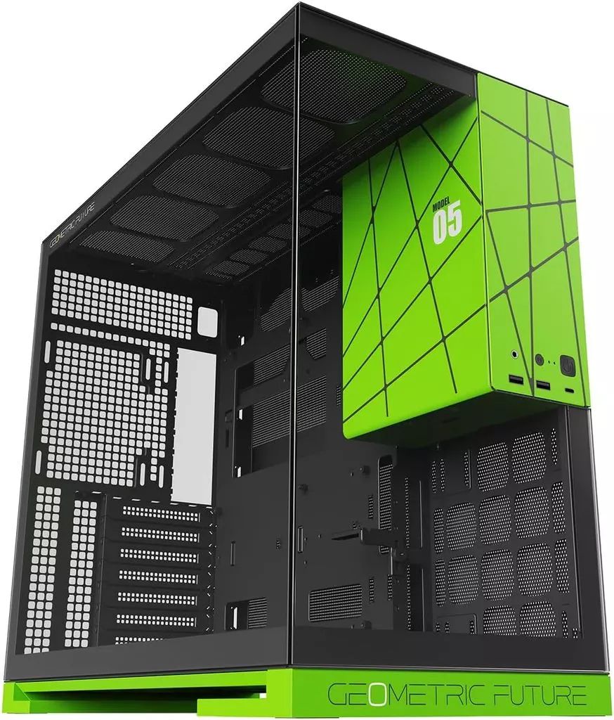 PCハード ミドルタワーPCケース MODEL 5 NV STYLE EDITION WITH 5FAN ブラック グリーン GF-M5-NV-Edition