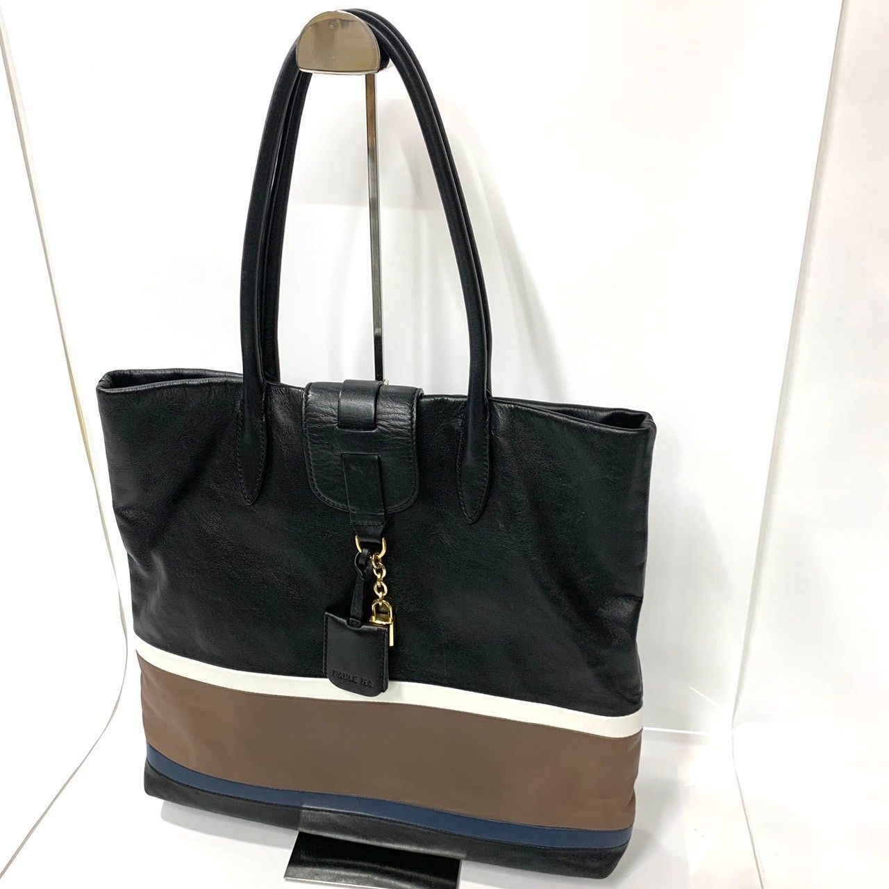 ☆-17 PAULE KA ポールカ レザー トートバッグ ブラック ベージュ 